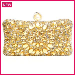 Sparkling Rhinestone Evening Clutch with Detachable Chain for Formal Events